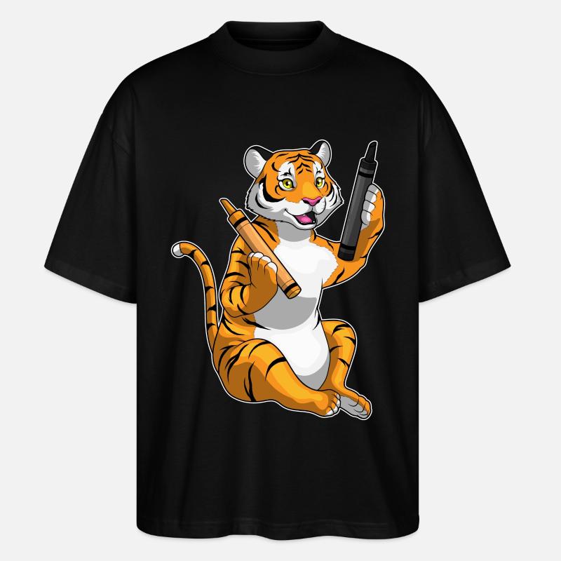 Tiger Schüler Buntstift Schule - Stanley/Stella Oversized Unisex Bio T-Shirt Blaster 2.0 - Schwarz
