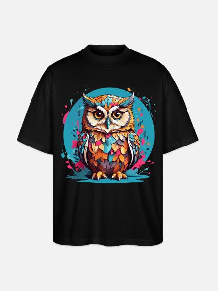 Liebenswerte Eule auf Farbklecksen - Stanley/Stella Oversized Unisex Bio T-Shirt Blaster 2.0 - Schwarz