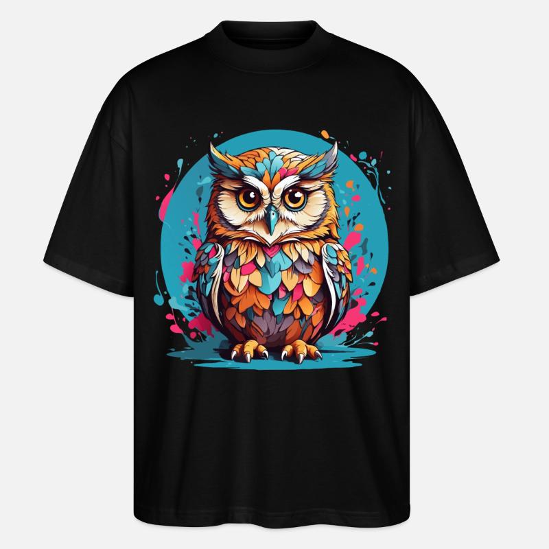 Liebenswerte Eule auf Farbklecksen - Stanley/Stella Oversized Unisex Bio T-Shirt Blaster 2.0 - Schwarz