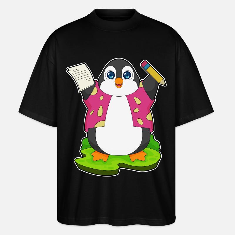 Pinguin Bleistift Papier Schule - Stanley/Stella Oversized Unisex Bio T-Shirt Blaster 2.0 - Schwarz
