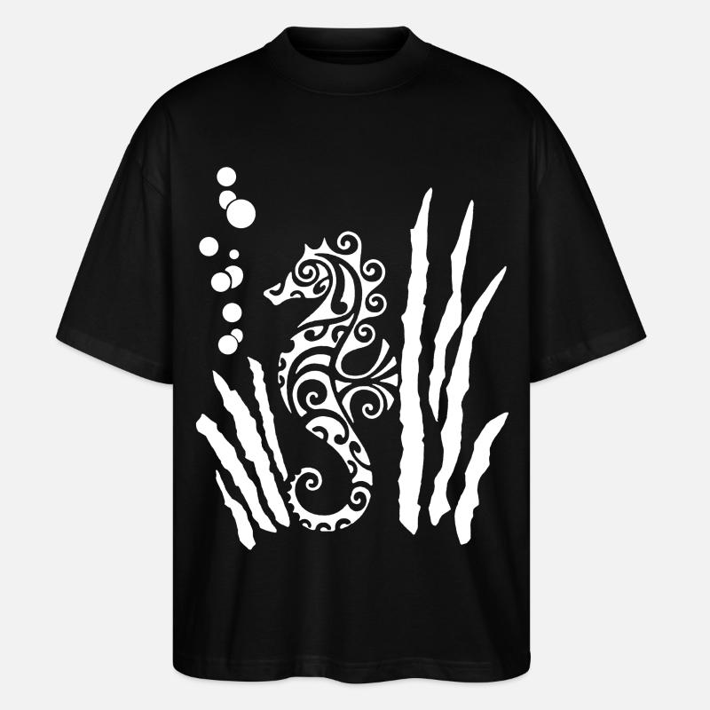 Weißes Stammes-Seepferdchen - Stanley/Stella Oversized Unisex Bio T-Shirt Blaster 2.0 - Schwarz