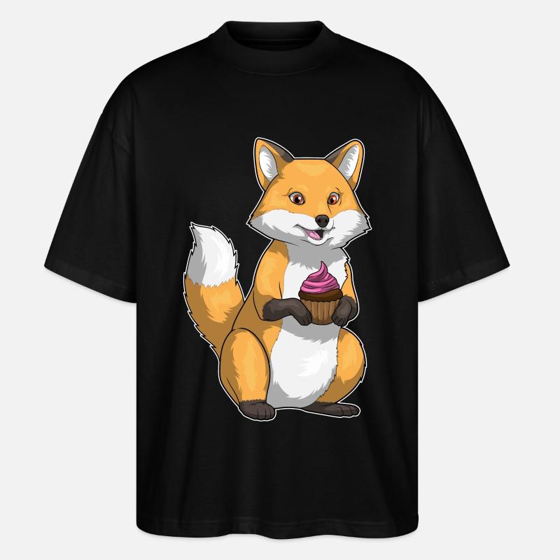 Fox Birthday Cupcake - Stanley/Stella Oversized Unisex Organic T-shirt Blaster 2.0 - black