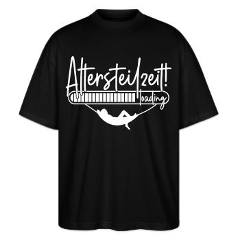 Altersteilzeit loading Ladebalken Hängematte ATZ - Stanley/Stella Oversized Unisex Bio T-Shirt Blaster 2.0 - Schwarz - Vorne - Alina (178cm) & Michal (187cm)