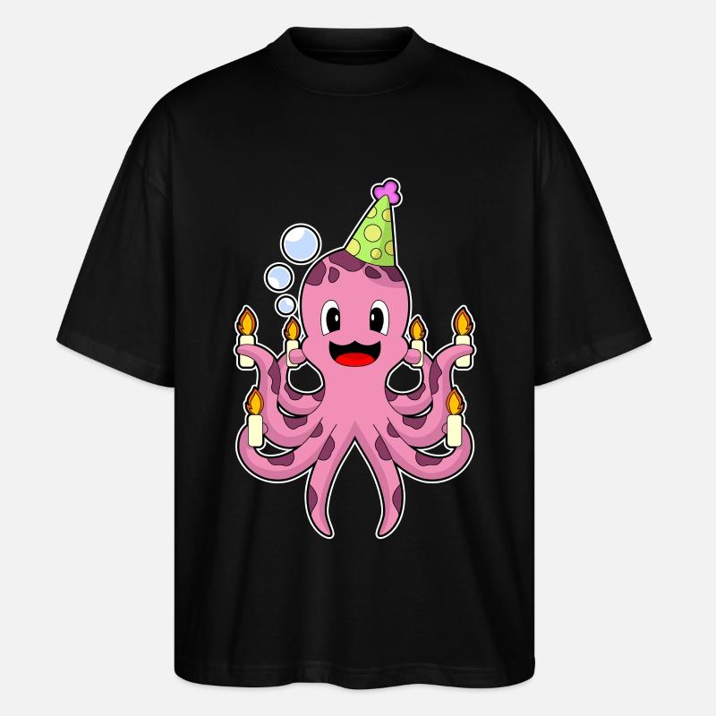 Bougies d’anniversaire Octopus - T-shirt bio Blaster 2.0 coupe oversize Stanley/Stella Unisexe - noir