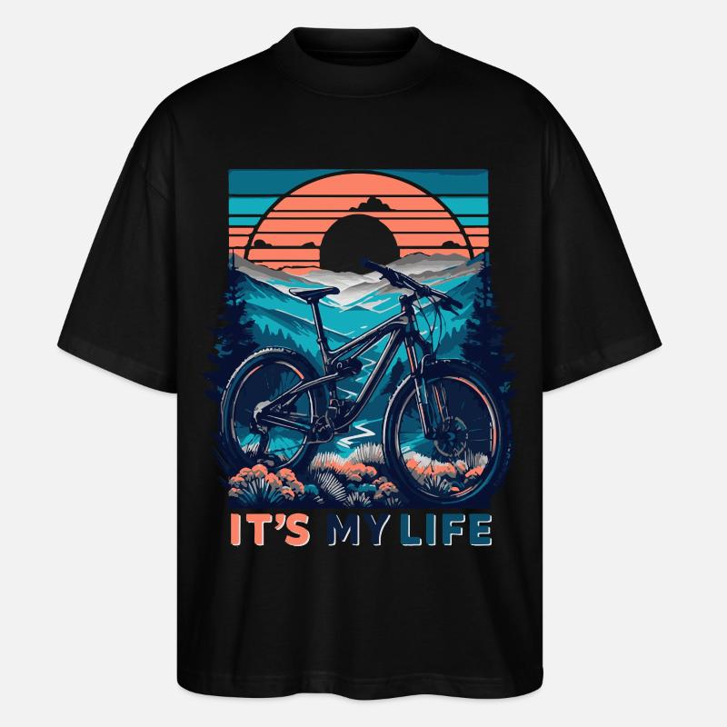 VTT coucher de soleil aventure design - T-shirt bio Blaster 2.0 coupe oversize Stanley/Stella Unisexe - noir