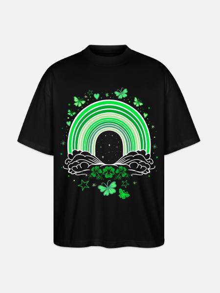 St Patrick's Day rainbow with butterflies - Stanley/Stella Oversized Unisex Organic T-shirt Blaster 2.0 - black