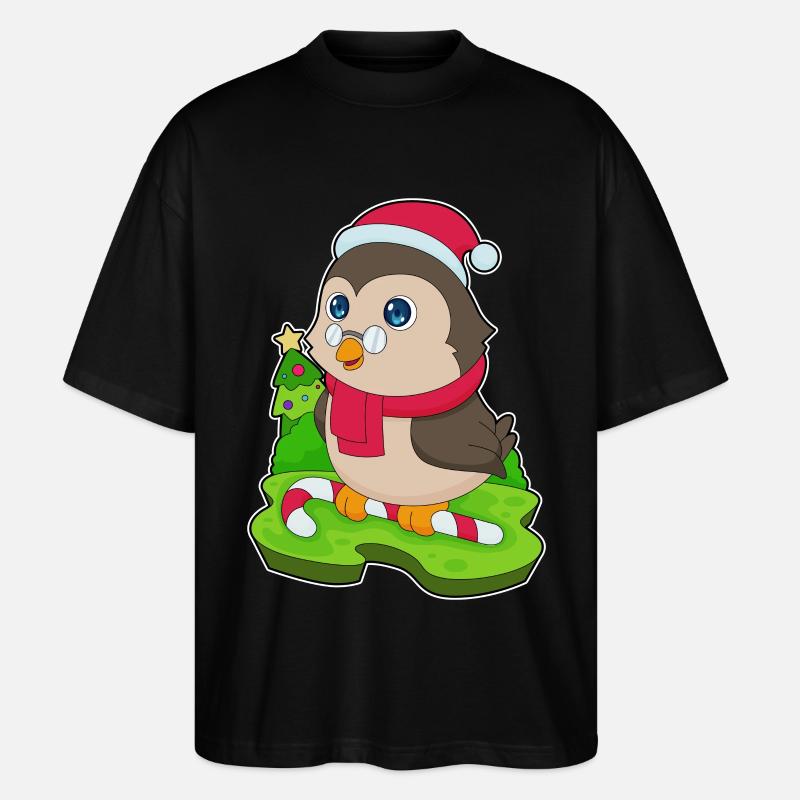Owl Christmas Candy Cane - Stanley/Stella Oversized Unisex Organic T-shirt Blaster 2.0 - black