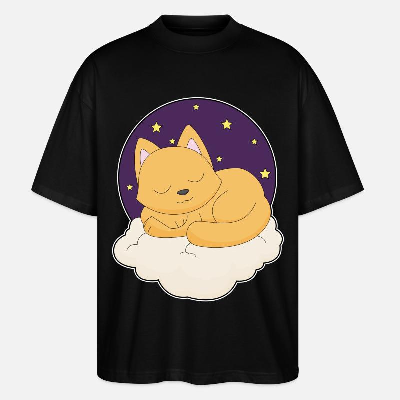 Cat Clouds Stars - Stanley/Stella Oversized Unisex Organic T-shirt Blaster 2.0 - black