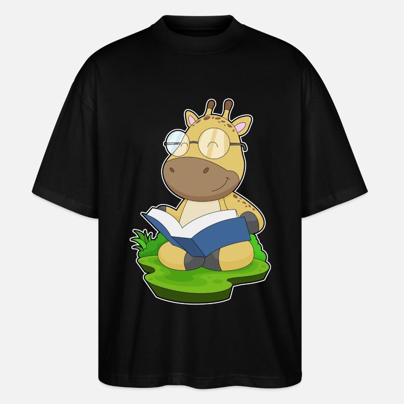 Giraffe Nerd Buch Brille - Stanley/Stella Oversized Unisex Bio T-Shirt Blaster 2.0 - Schwarz