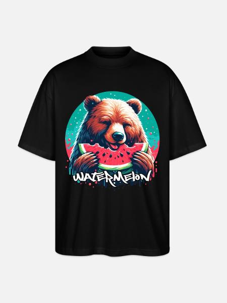 Watermelon Bear Yummy Gift - Stanley/Stella Oversized Unisex Organic T-shirt Blaster 2.0 - black