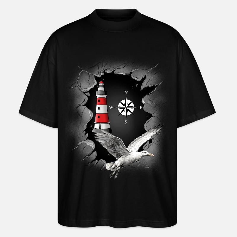 Möwe Leuchtturm Kompass maritim Ahoi - Stanley/Stella Oversized Unisex Bio T-Shirt Blaster 2.0 - Schwarz