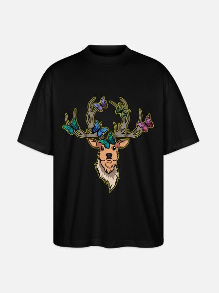 Deer Butterflies Deer Head Spring - Stanley/Stella Oversized Unisex Organic T-shirt Blaster 2.0 - black