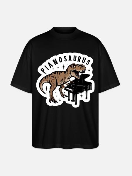 Pianosaurus Dino Piano Player - Stanley/Stella Oversized Unisex Organic T-shirt Blaster 2.0 - black