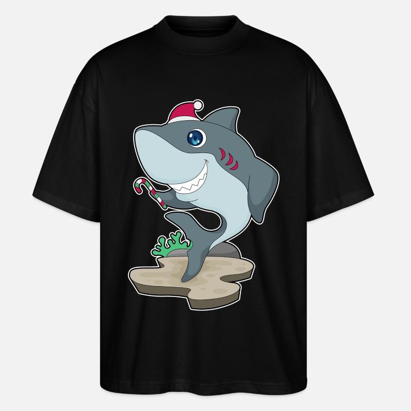 Shark Christmas Candy Cane - Stanley/Stella Oversized Unisex Organic T-shirt Blaster 2.0 - black