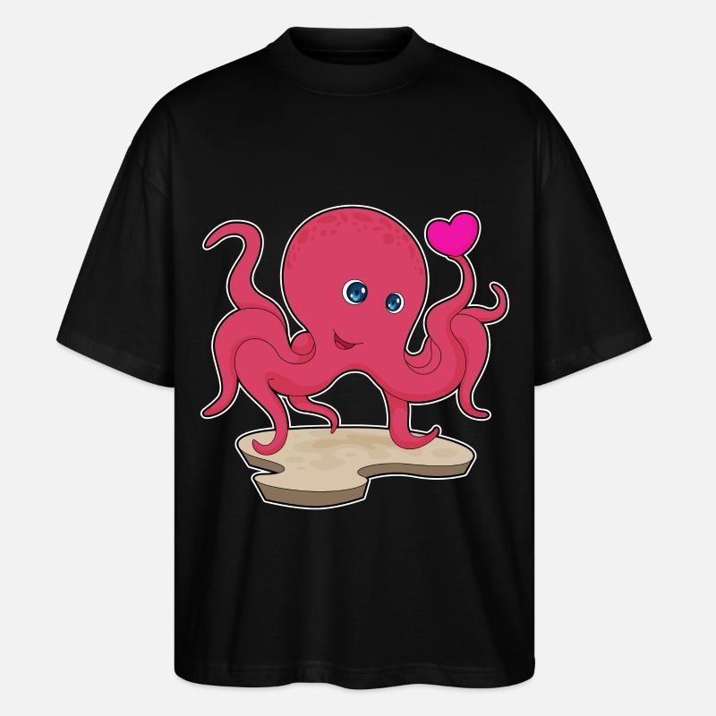 Krake Herz - Stanley/Stella Oversized Unisex Bio T-Shirt Blaster 2.0 - Schwarz