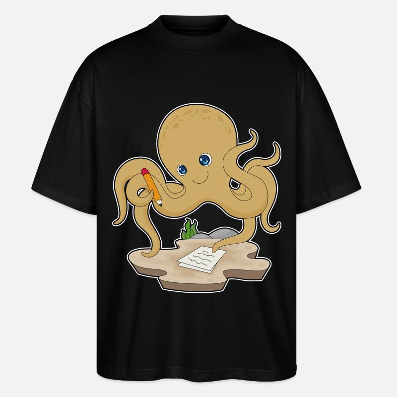Krake Schüler Bleistift Schule - Stanley/Stella Oversized Unisex Bio T-Shirt Blaster 2.0 - Schwarz