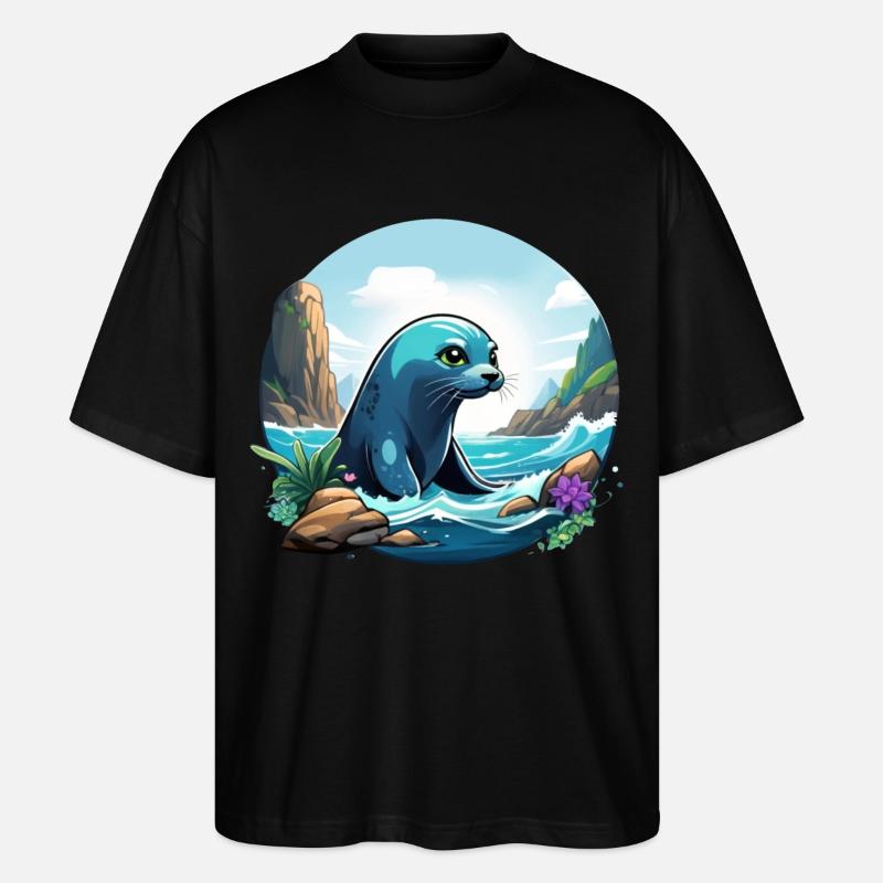 Robbe an der Küste - Stanley/Stella Oversized Unisex Bio T-Shirt Blaster 2.0 - Schwarz