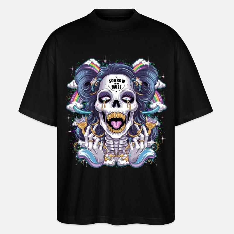 Glitzernder Skelettschädel mit Regenbogen - Stanley/Stella Oversized Unisex Bio T-Shirt Blaster 2.0 - Schwarz