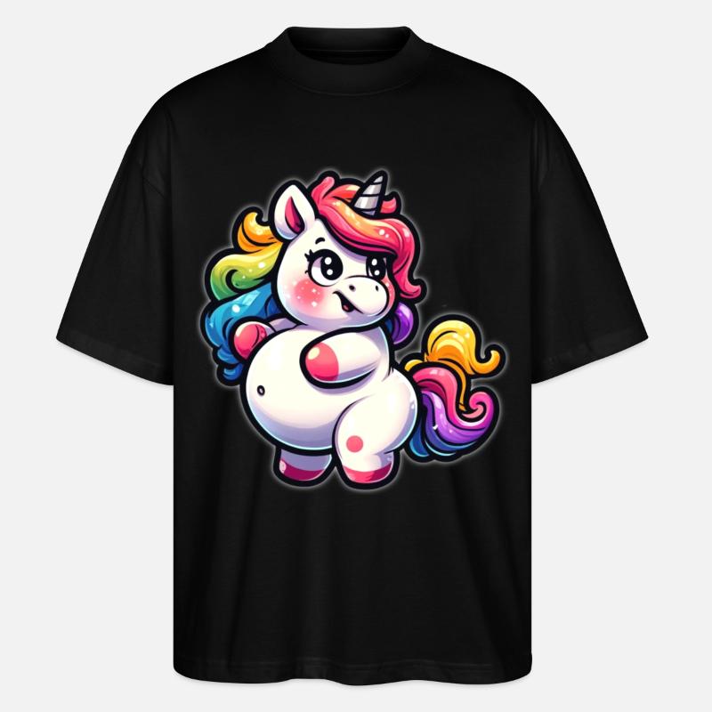 Kunterbuntes Einhorn-Kuscheldesign - Stanley/Stella Oversized Unisex Bio T-Shirt Blaster 2.0 - Schwarz