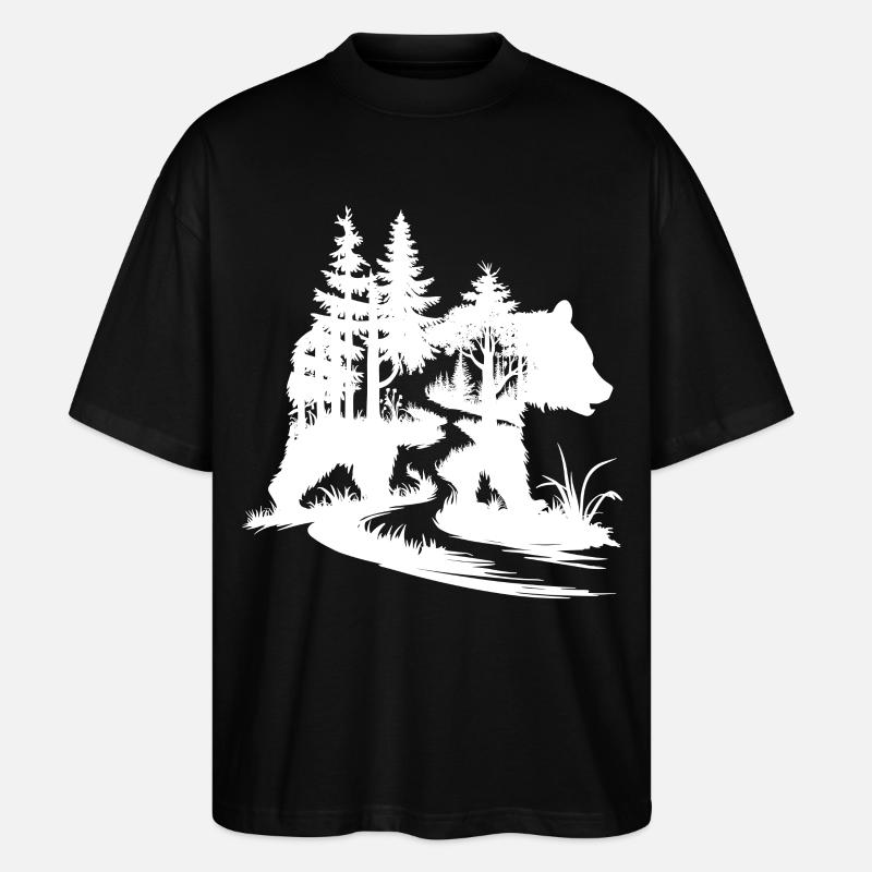 Bären Silhouette Wald Kunst - Stanley/Stella Oversized Unisex Bio T-Shirt Blaster 2.0 - Schwarz