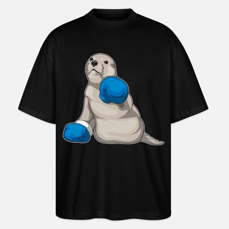 Seehund Boxer Boxhandschuhe Boxen - Stanley/Stella Oversized Unisex Bio T-Shirt Blaster 2.0 - Schwarz