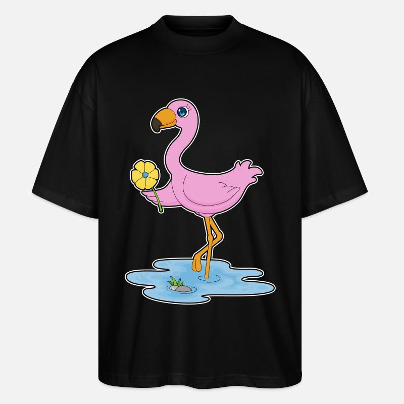 Flamingo Blume - Stanley/Stella Oversized Unisex Bio T-Shirt Blaster 2.0 - Schwarz