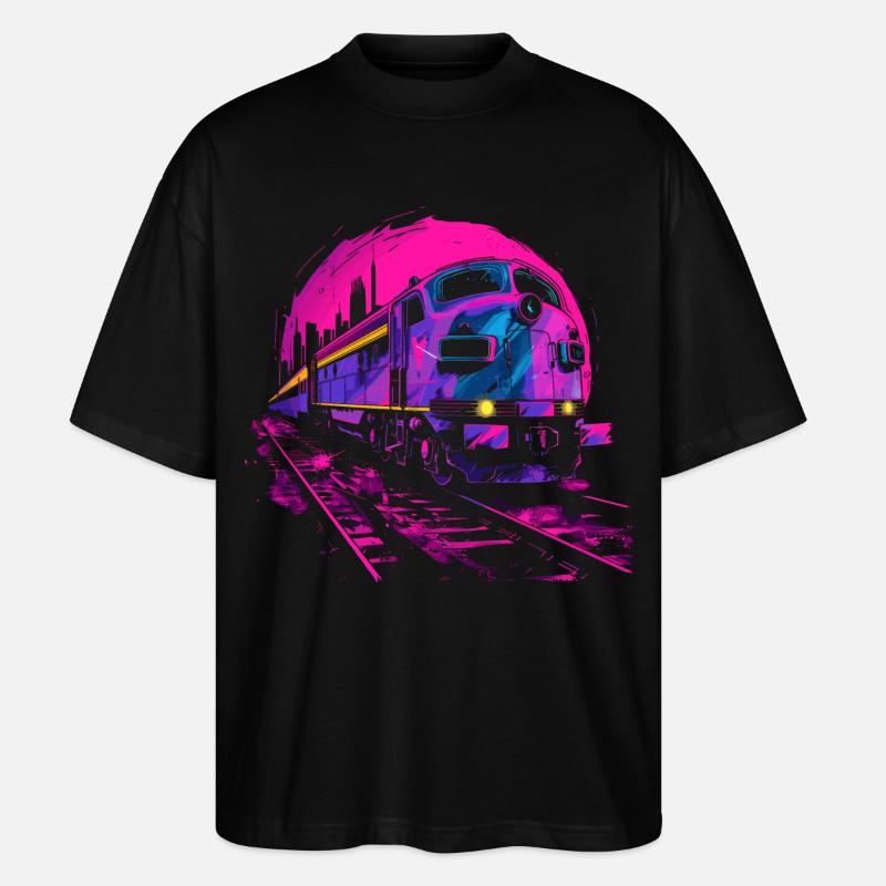Retrowave Eisenbahn - Stanley/Stella Oversized Unisex Bio T-Shirt Blaster 2.0 - Schwarz