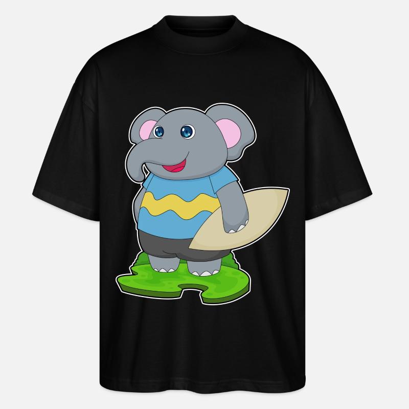 Elefant Surfen Surfbrett Sommer - Stanley/Stella Oversized Unisex Bio T-Shirt Blaster 2.0 - Schwarz