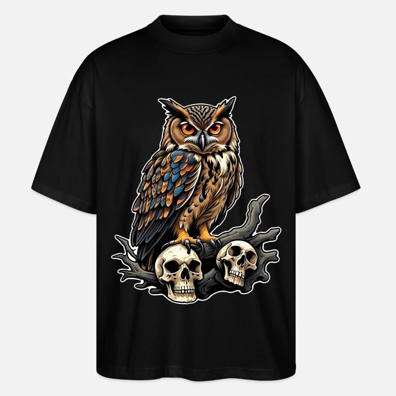 Eule sitzt auf Skulls - Stanley/Stella Oversized Unisex Bio T-Shirt Blaster 2.0 - Schwarz
