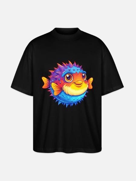 piggsvin blåsfisk färgglada kawaii-tecknad film - Ekologisk Oversized T-shirt Unisex Stanley/Stella Blaster 2.0 - svart