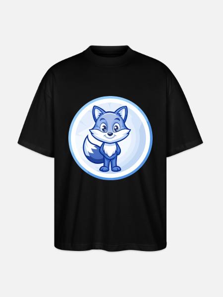 Fox Blue Cute Kawaii Cartoon Character Clipart Pet - Stanley/Stella Oversized Unisex Organic T-shirt Blaster 2.0 - black