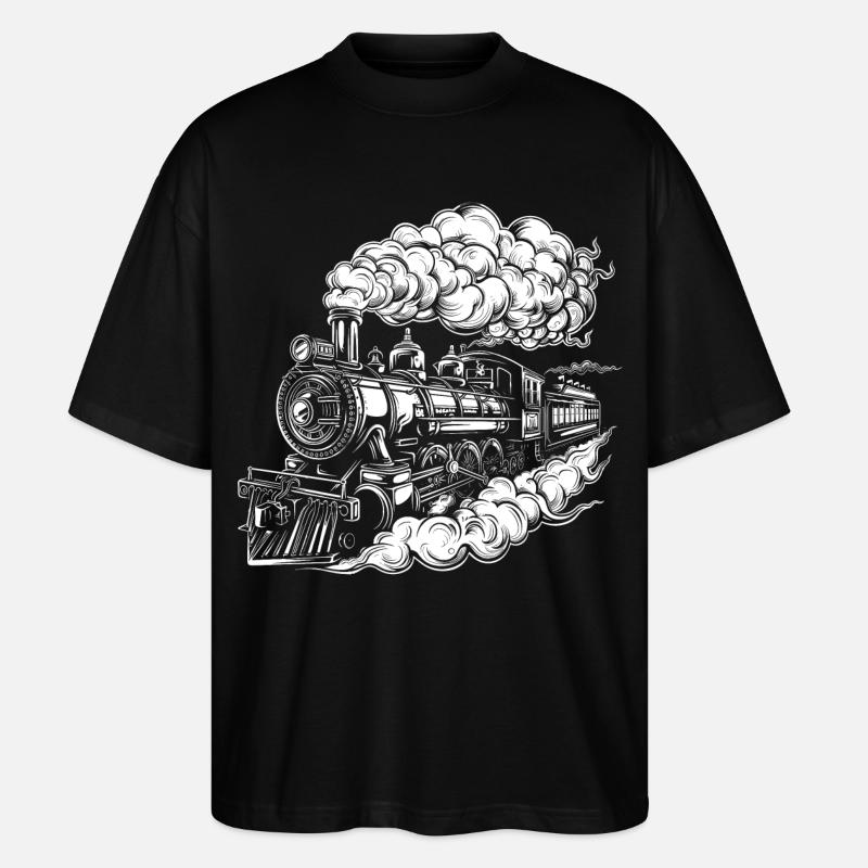 Dampflokomotive Grafik - Stanley/Stella Oversized Unisex Bio T-Shirt Blaster 2.0 - Schwarz