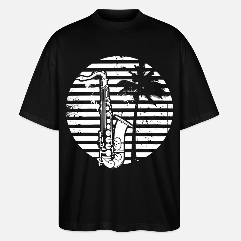 Dessin de saxophone - T-shirt bio Blaster 2.0 coupe oversize Stanley/Stella Unisexe - noir