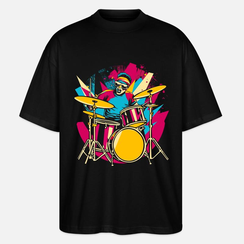 Schlagzeuger Synthwave - Stanley/Stella Oversized Unisex Bio T-Shirt Blaster 2.0 - Schwarz