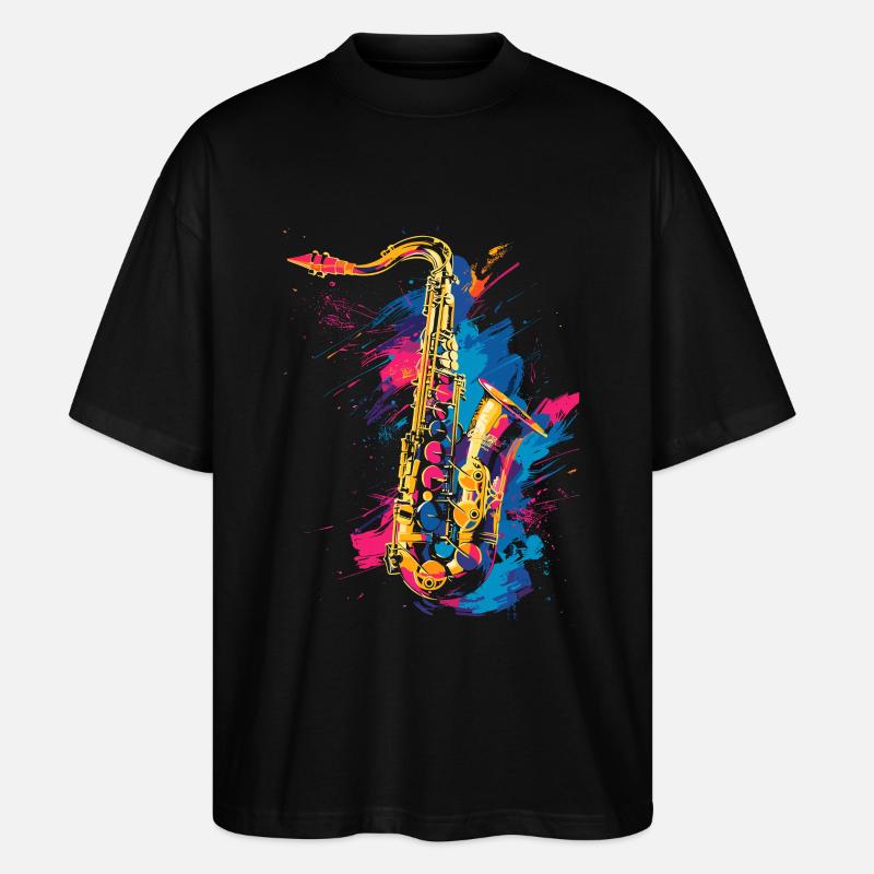 Saxophon Graffiti - Stanley/Stella Oversized Unisex Bio T-Shirt Blaster 2.0 - Schwarz