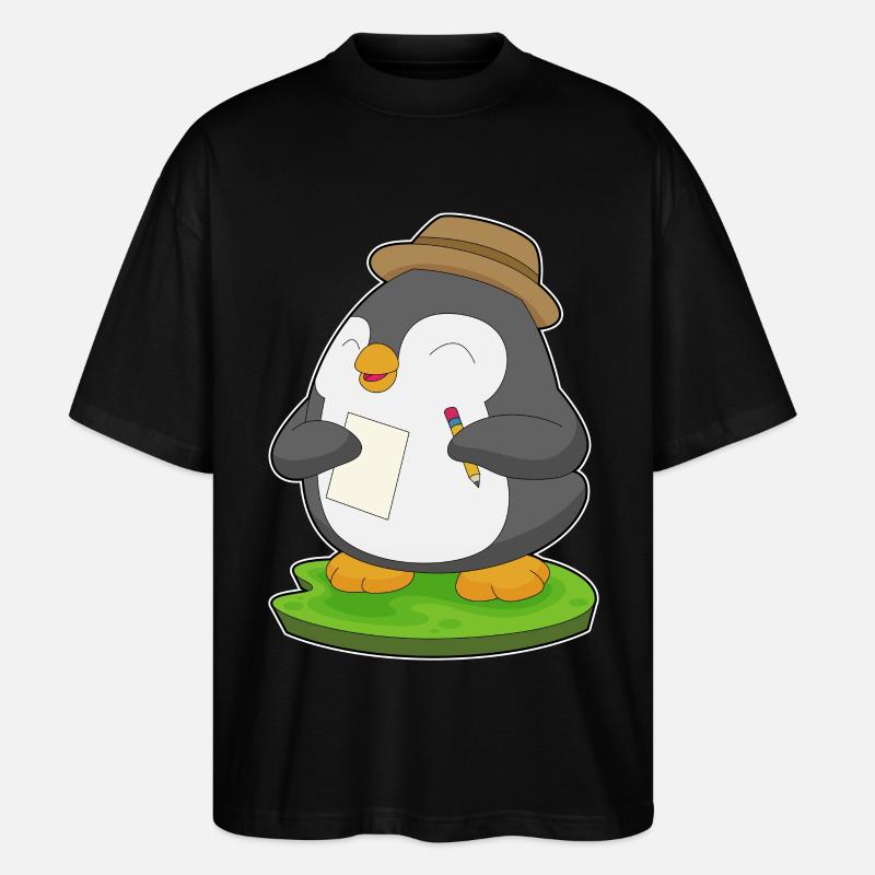 Pinguin Schüler Bleistift Schule - Stanley/Stella Oversized Unisex Bio T-Shirt Blaster 2.0 - Schwarz