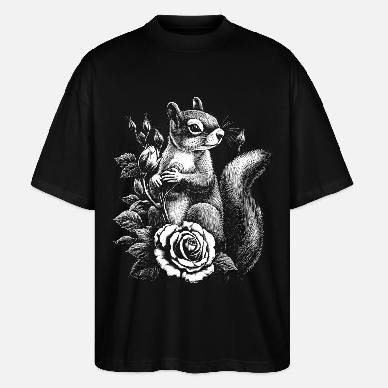 Eichhörnchen Rose Blumen Ästhetik Hörnchen - Stanley/Stella Oversized Unisex Bio T-Shirt Blaster 2.0 - Schwarz