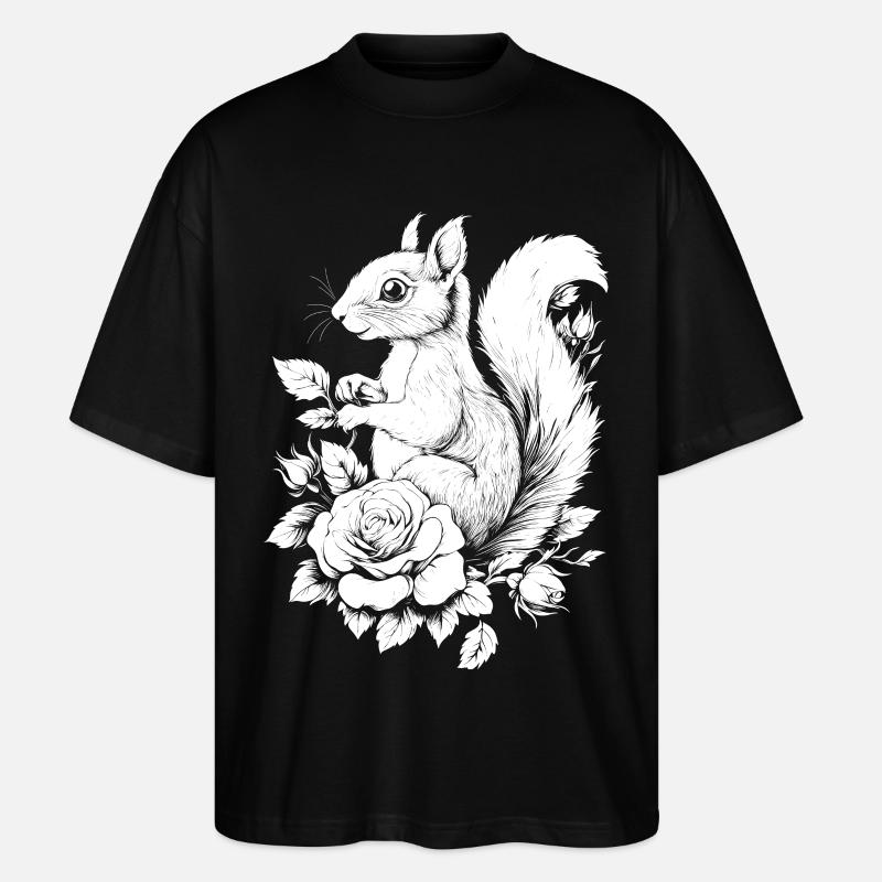 Eichhörnchen Blumen Rose Ästhetik Hörnchen - Stanley/Stella Oversized Unisex Bio T-Shirt Blaster 2.0 - Schwarz