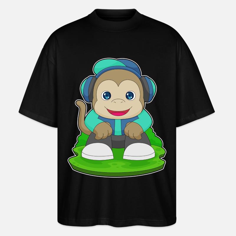 Affe Kopfhörer Musik - Stanley/Stella Oversized Unisex Bio T-Shirt Blaster 2.0 - Schwarz