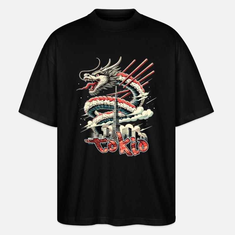 Sushi Drache Tokio Geschenk - Stanley/Stella Oversized Unisex Bio T-Shirt Blaster 2.0 - Schwarz