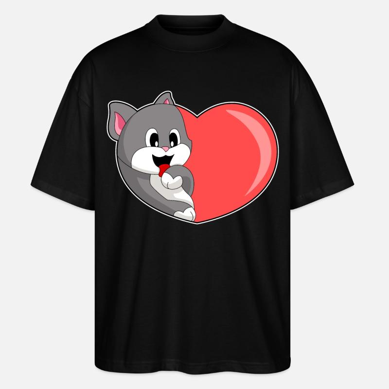 Katze Herz - Stanley/Stella Oversized Unisex Bio T-Shirt Blaster 2.0 - Schwarz