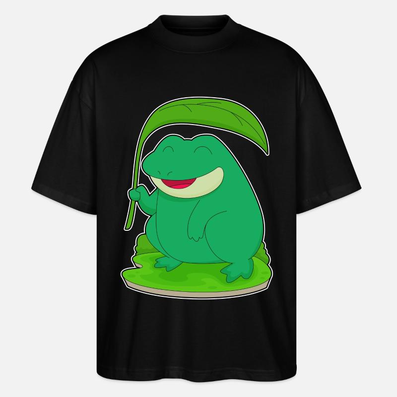 Grenouille avec une feuille comme parasol - T-shirt bio Blaster 2.0 coupe oversize Stanley/Stella Unisexe - noir