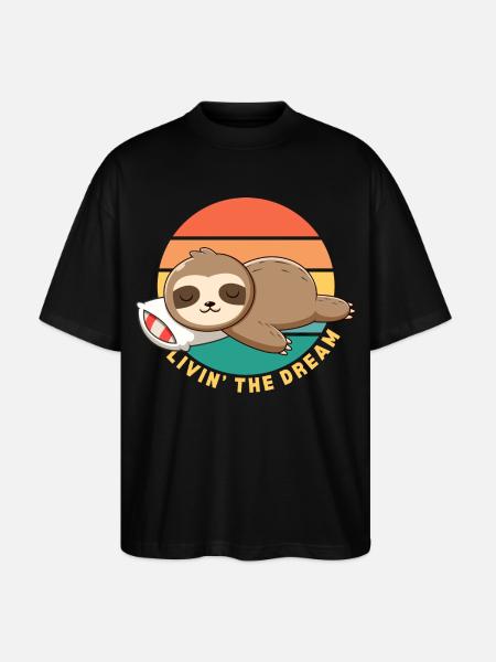 Funny Happy Lazy Sleeping Sloth Livin' the Dream - Stanley/Stella Oversized Unisex Organic T-shirt Blaster 2.0 - black