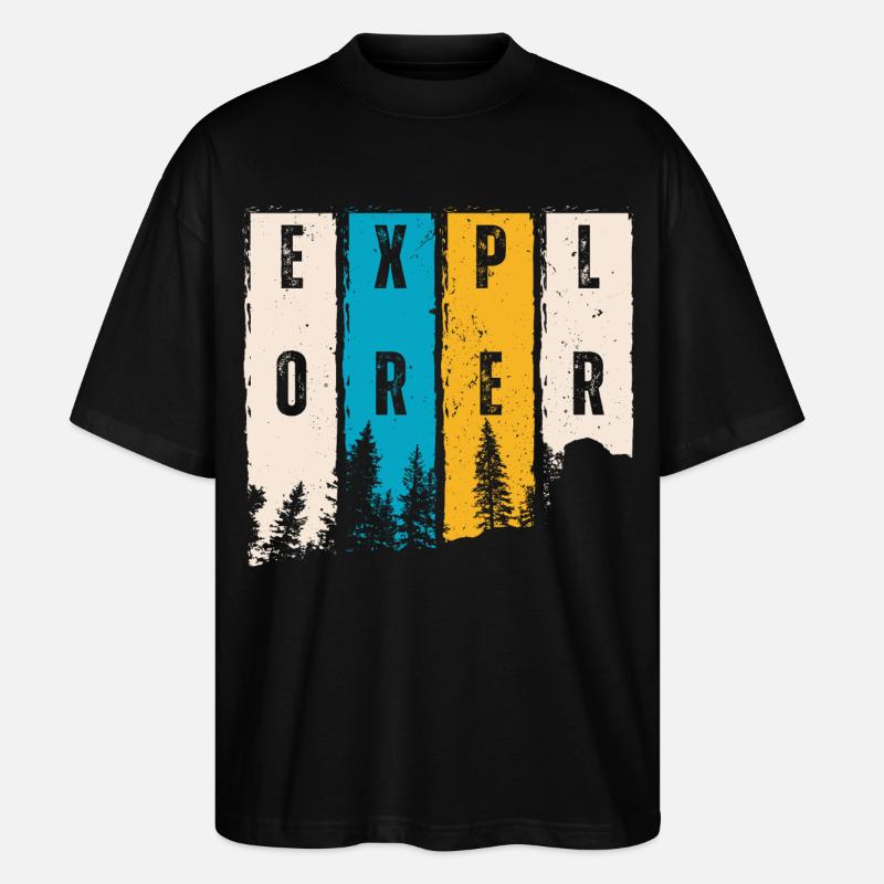 Entdecker Wald Bäume Silhouette - Stanley/Stella Oversized Unisex Bio T-Shirt Blaster 2.0 - Schwarz