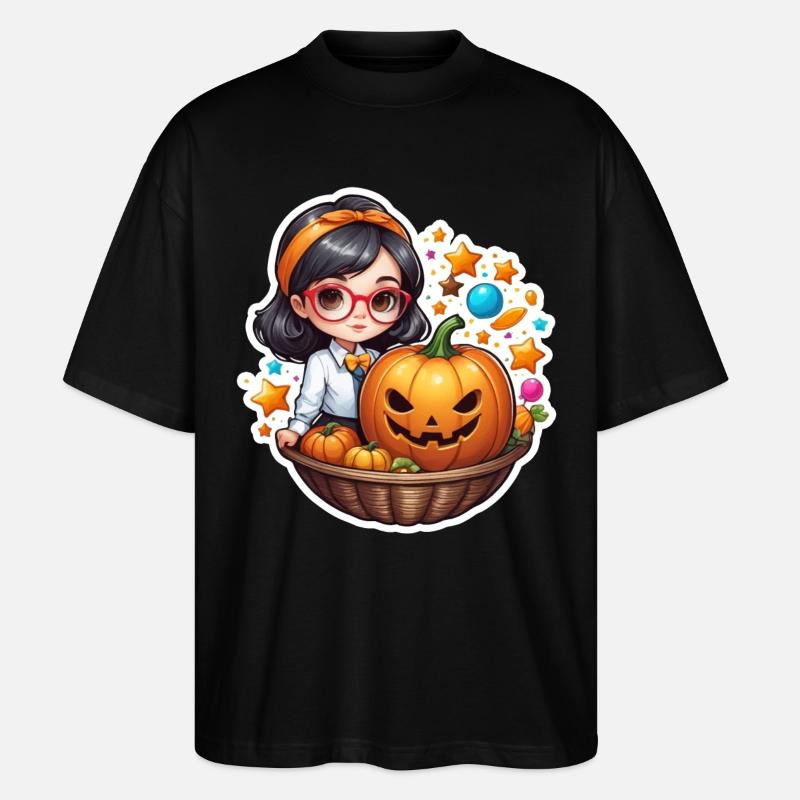 Filles Halloween Citrouille Panier - T-shirt bio Blaster 2.0 coupe oversize Stanley/Stella Unisexe - noir