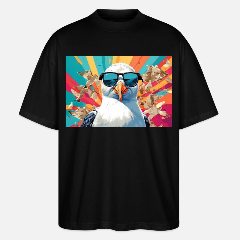 Coole Möwe im Getümmel - Stanley/Stella Oversized Unisex Bio T-Shirt Blaster 2.0 - Schwarz