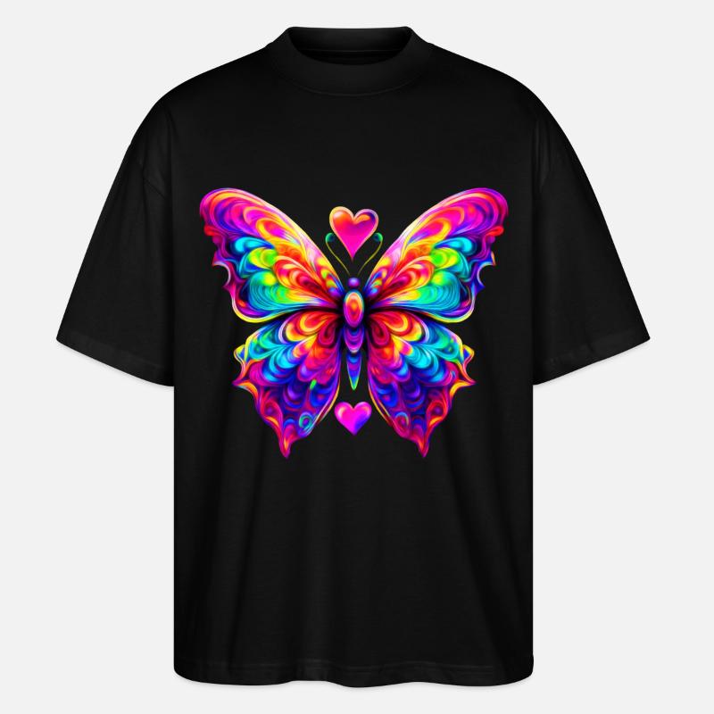 Bunter psychedelischer Schmetterling - Stanley/Stella Oversized Unisex Bio T-Shirt Blaster 2.0 - Schwarz