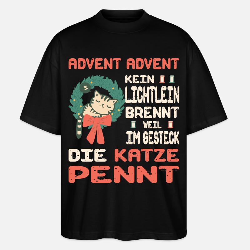 Adventszeit mit Katze - Stanley/Stella Oversized Unisex Bio T-Shirt Blaster 2.0 - Schwarz