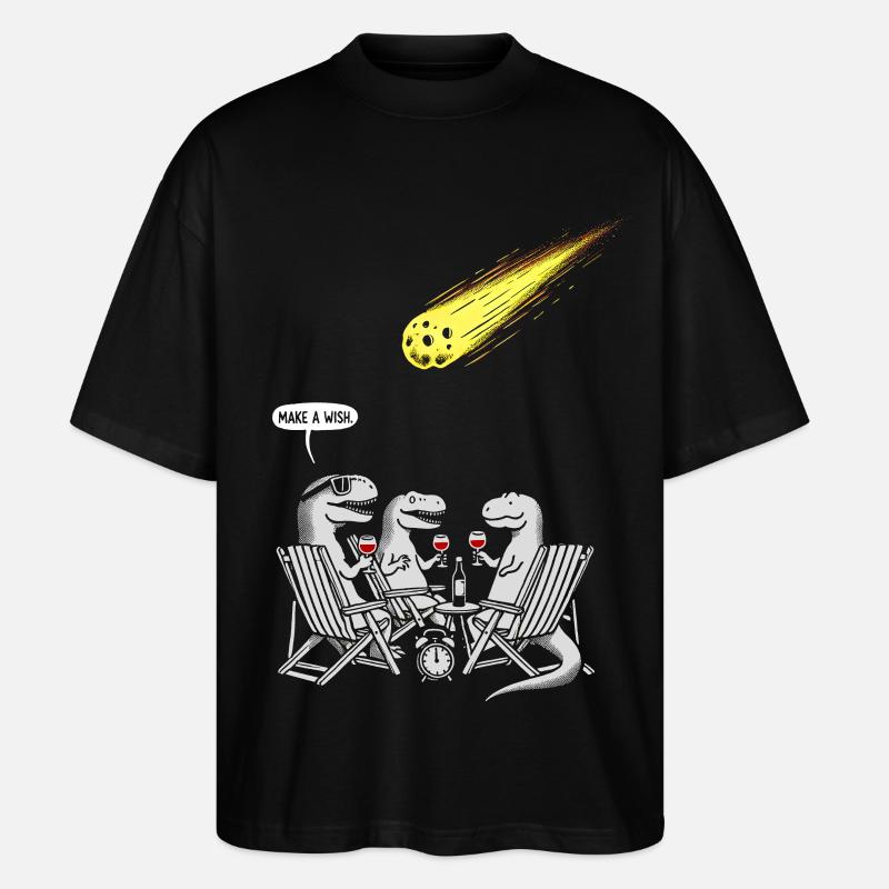Dinosaur Dinner Party with Shooting Comet - Stanley/Stella Oversized Unisex Organic T-shirt Blaster 2.0 - black