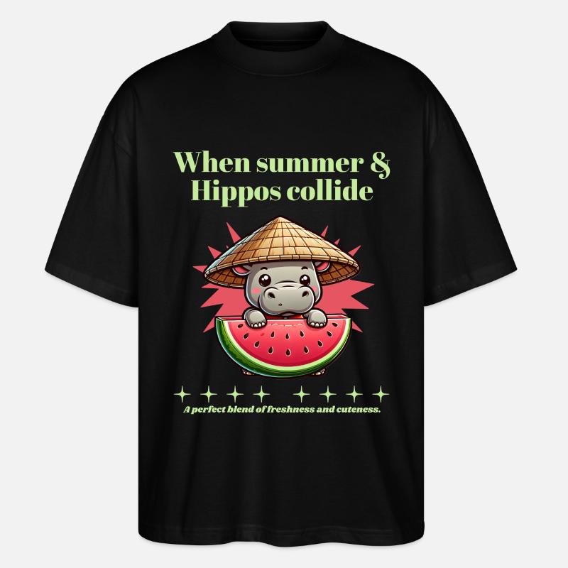 Nilpferd mit Wassermelone - Stanley/Stella Oversized Unisex Bio T-Shirt Blaster 2.0 - Schwarz